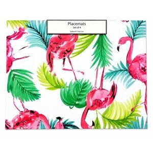 Nantucket Tropical Flamingo Placemats Set of 4 Indoor Outdoor 13x18 Spill Proof